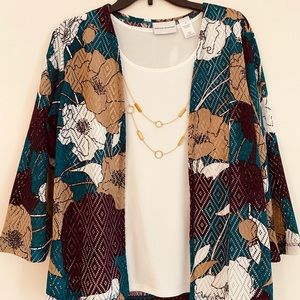 Alfred Dunner 2 Pc Floral Lace Shirt + Shell S